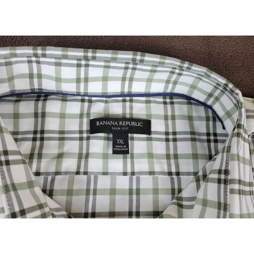 Banana Republic Mens XXL Green Plaid Non Iron Slim Fit Button‎ Up Shirt NWT